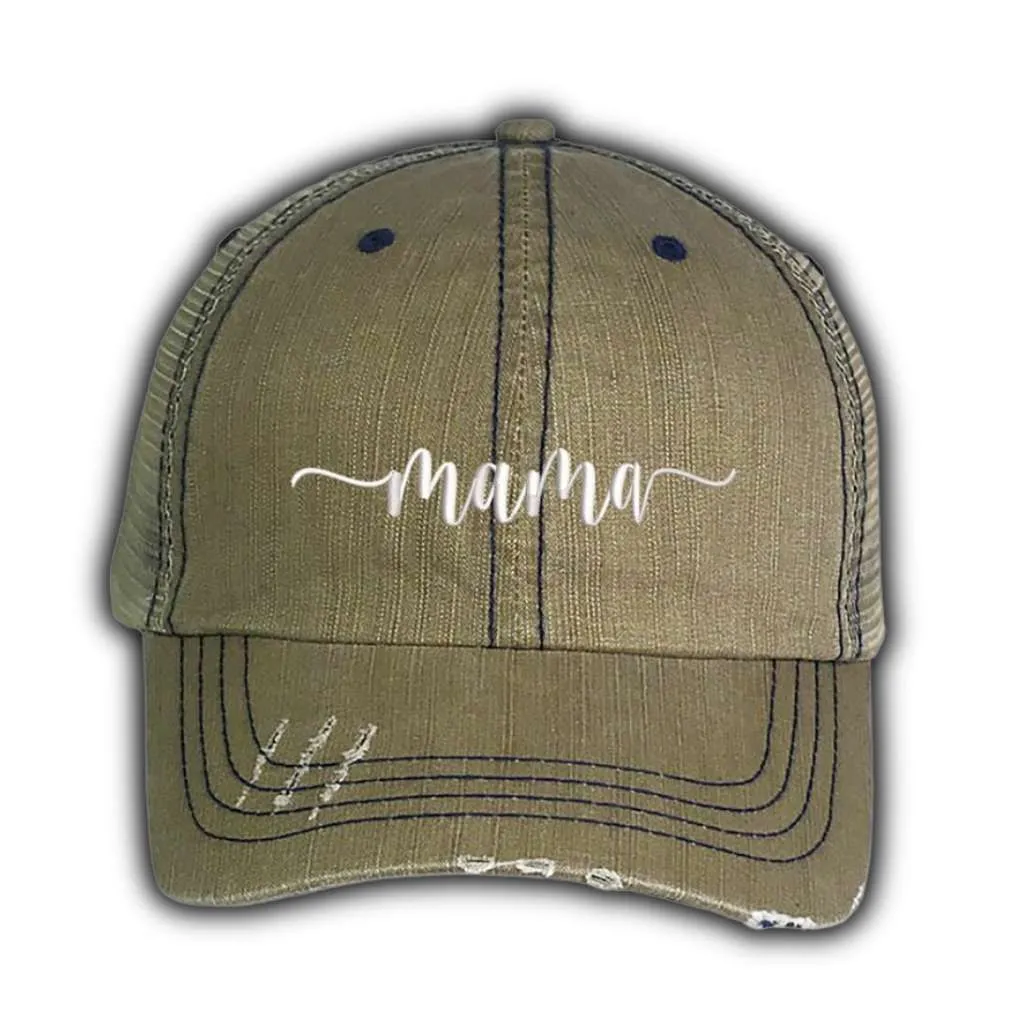 Mama Embroidered Distressed Trucker Hat