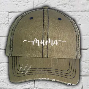 Mama Embroidered Distressed Trucker Hat