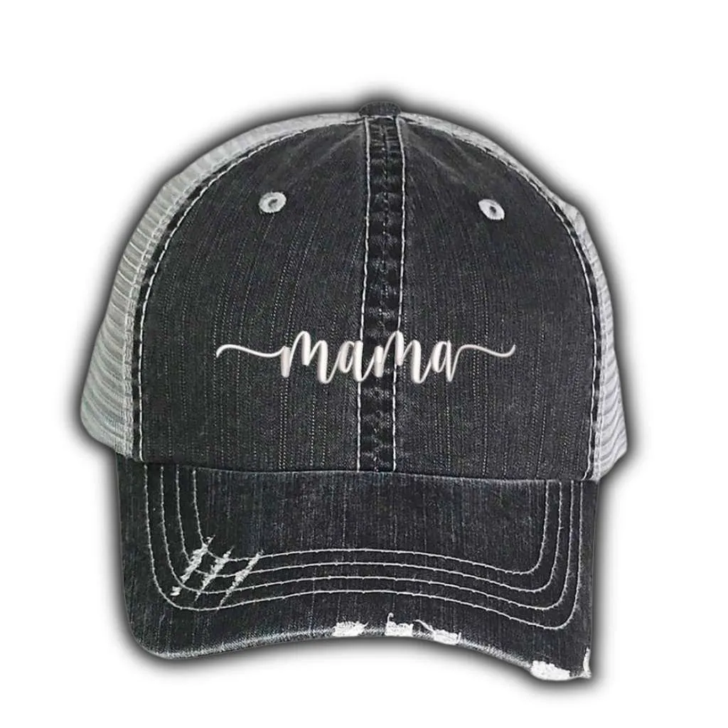 Mama Embroidered Distressed Trucker Hat