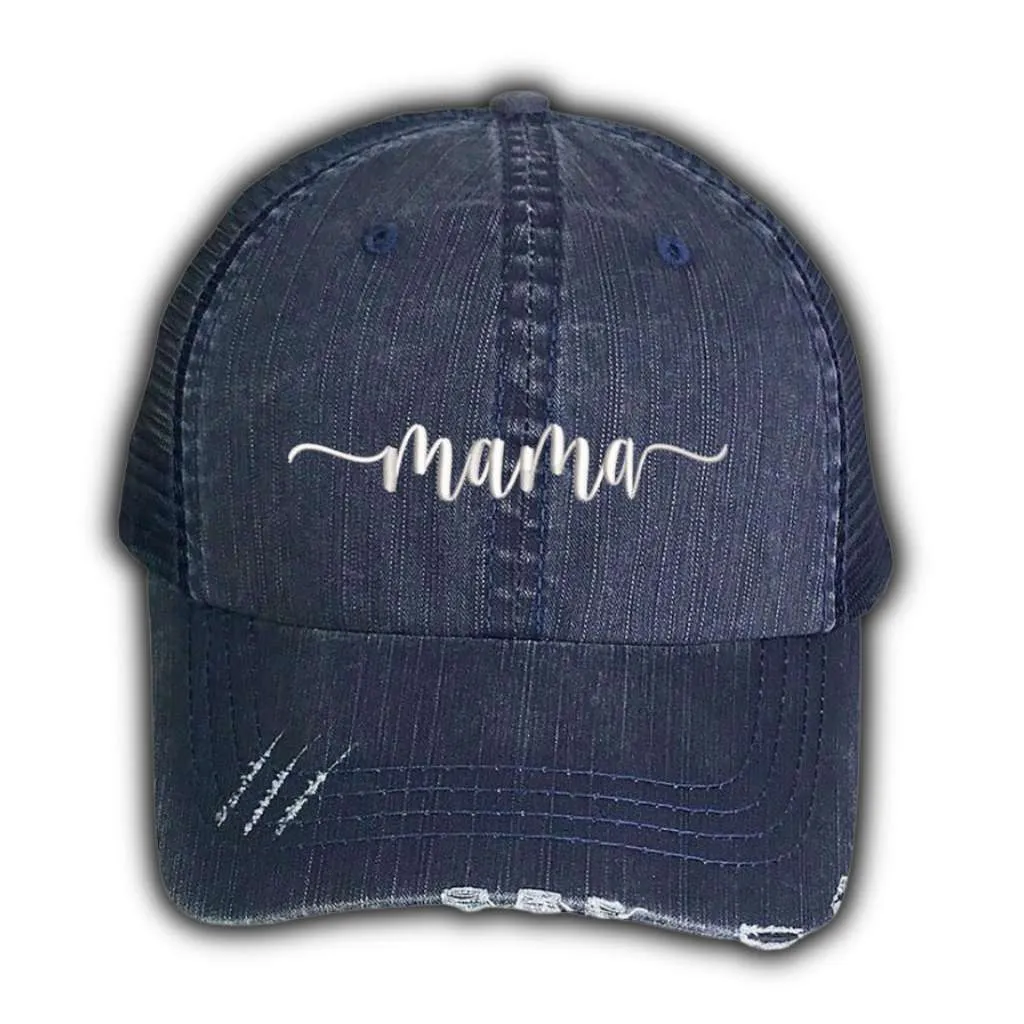 Mama Embroidered Distressed Trucker Hat