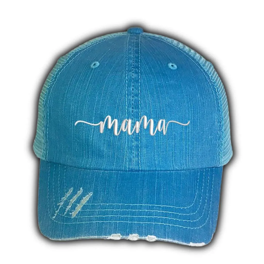 Mama Embroidered Distressed Trucker Hat
