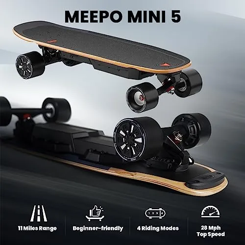 MEEPO Electric Skateboard, 28 MPH Top Speed, 330 LBS Load Capacity with Remote, Maple Cruiser for Adults and Teens, Mini 5, Black