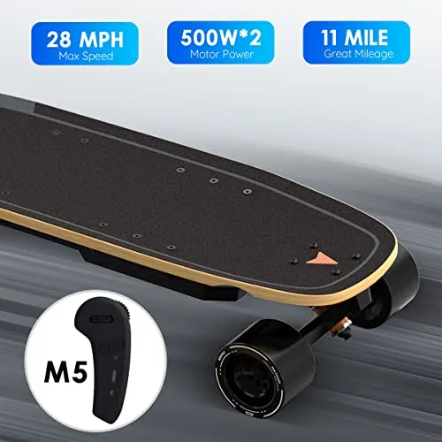 MEEPO Electric Skateboard, 28 MPH Top Speed, 330 LBS Load Capacity with Remote, Maple Cruiser for Adults and Teens, Mini 5, Black