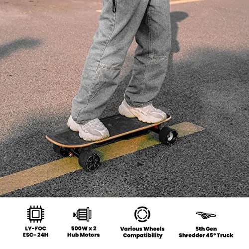 MEEPO Electric Skateboard, 28 MPH Top Speed, 330 LBS Load Capacity with Remote, Maple Cruiser for Adults and Teens, Mini 5, Black