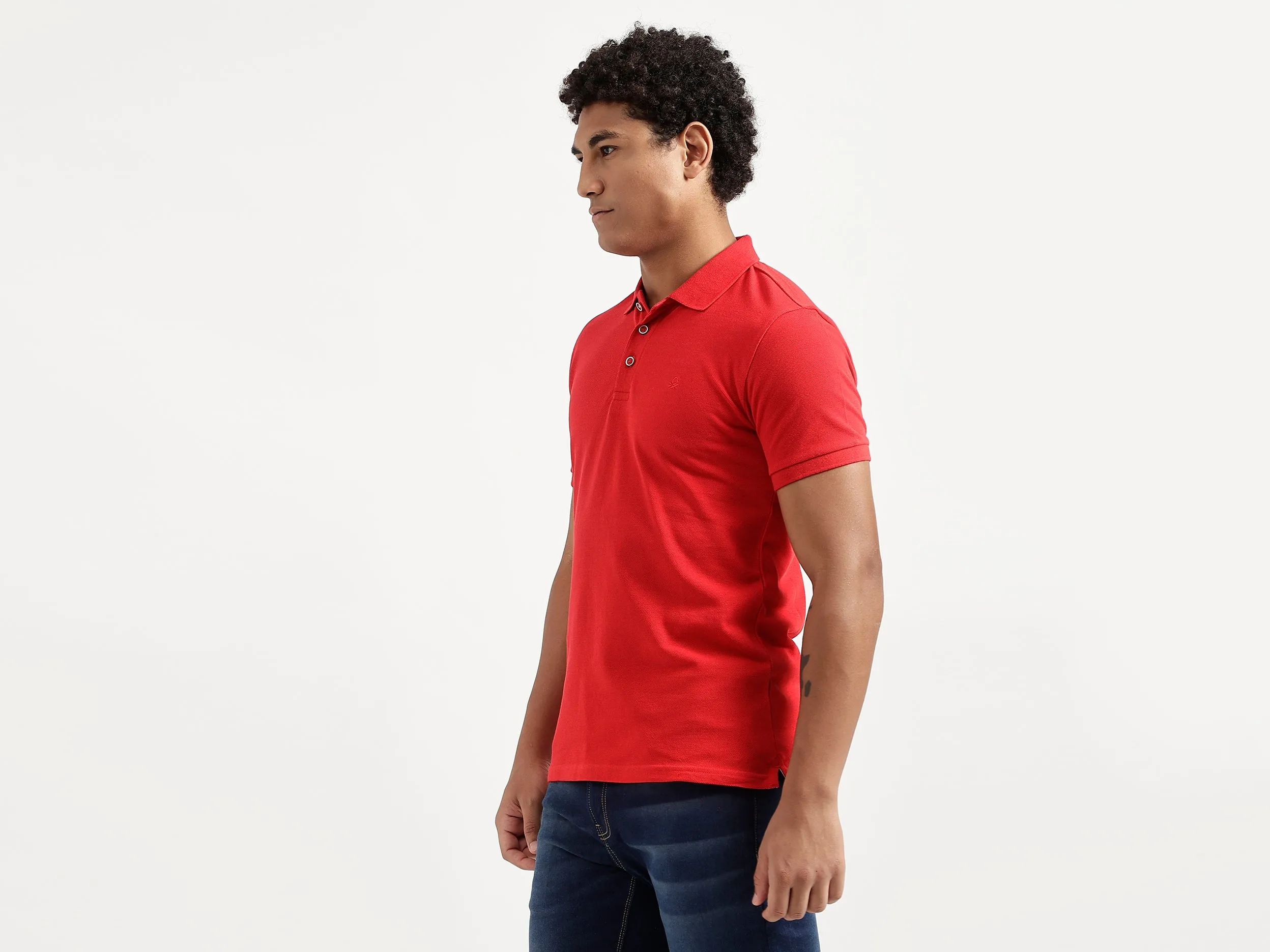 Men Red Solid Regular Polo T Shirt