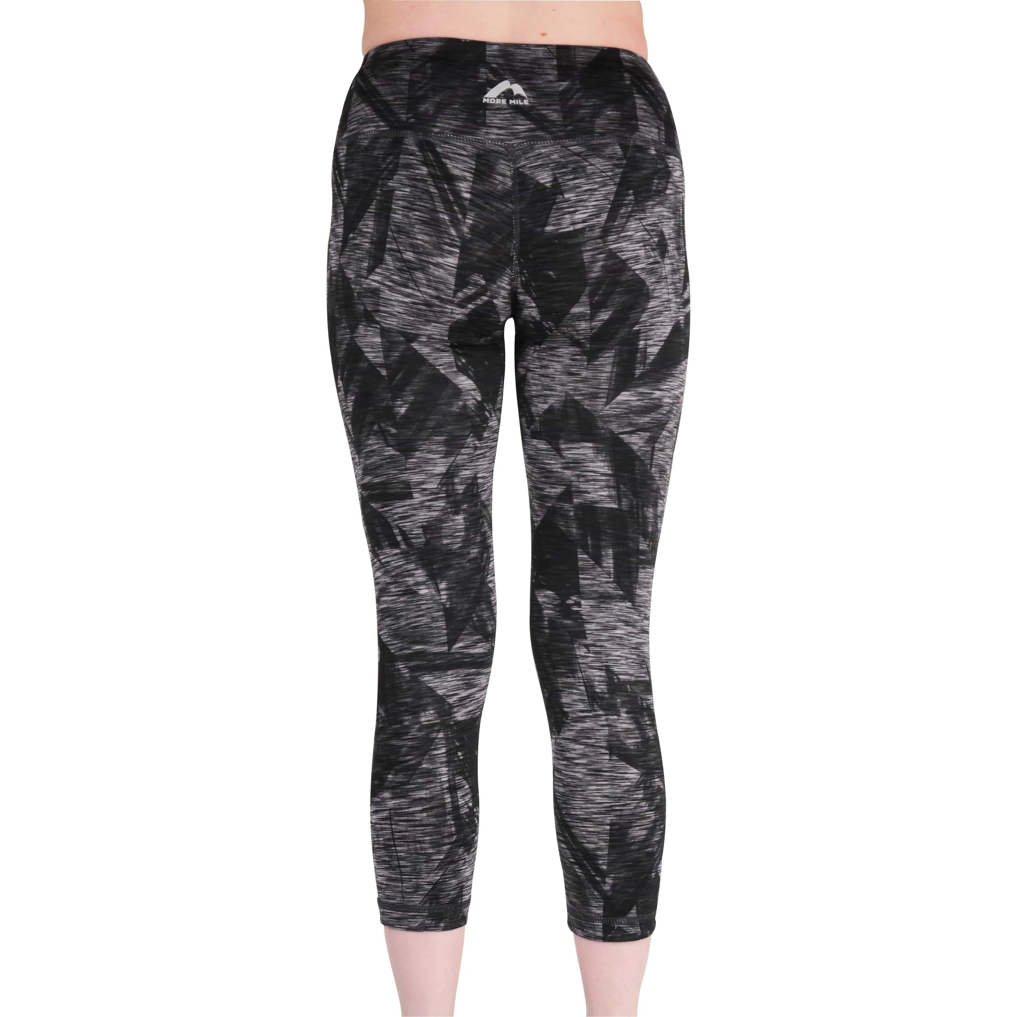 More Mile Reversible Graphic Womens 3/4 Capri Running Tights - Grey