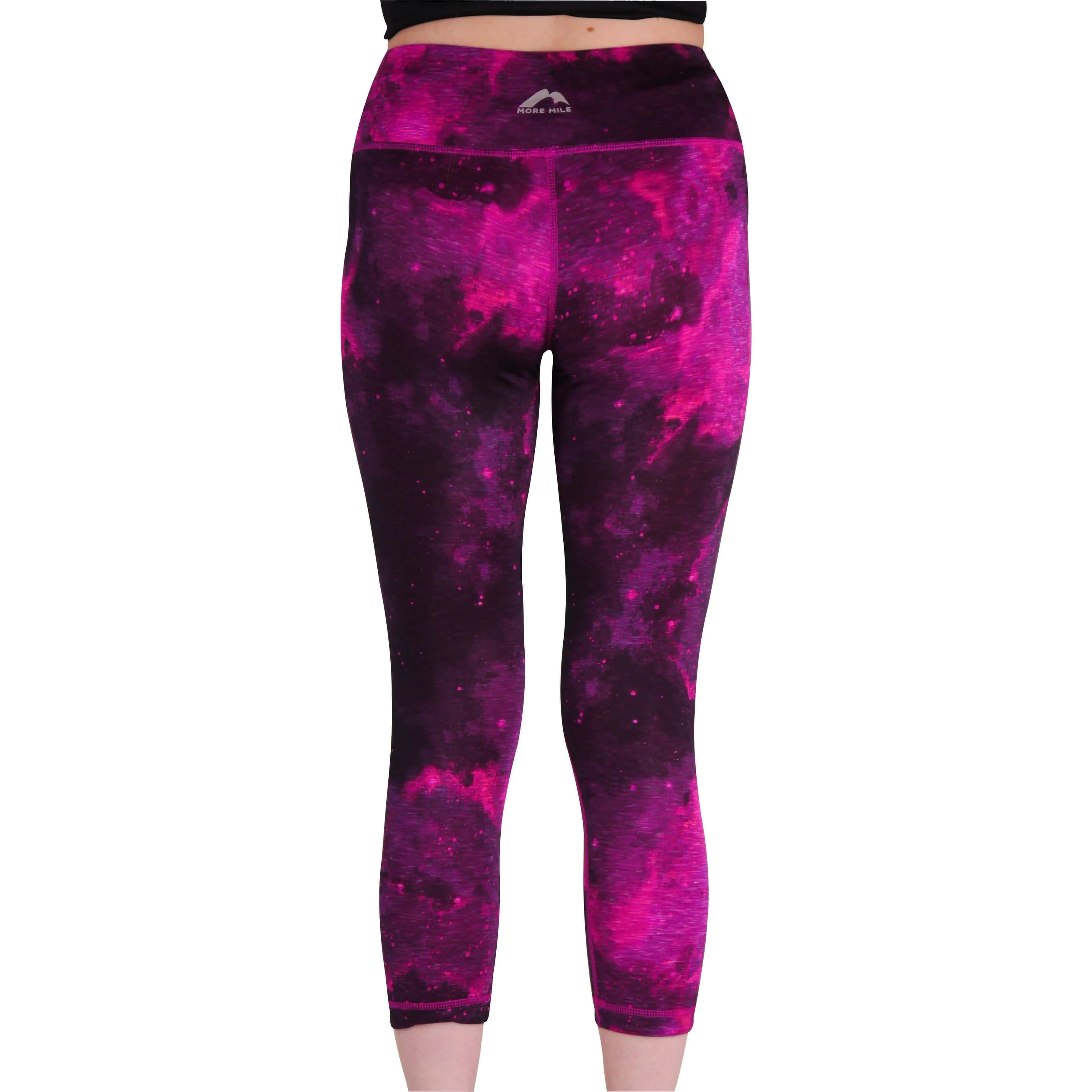 More Mile Reversible Graphic Womens 3/4 Capri Running Tights - Pink