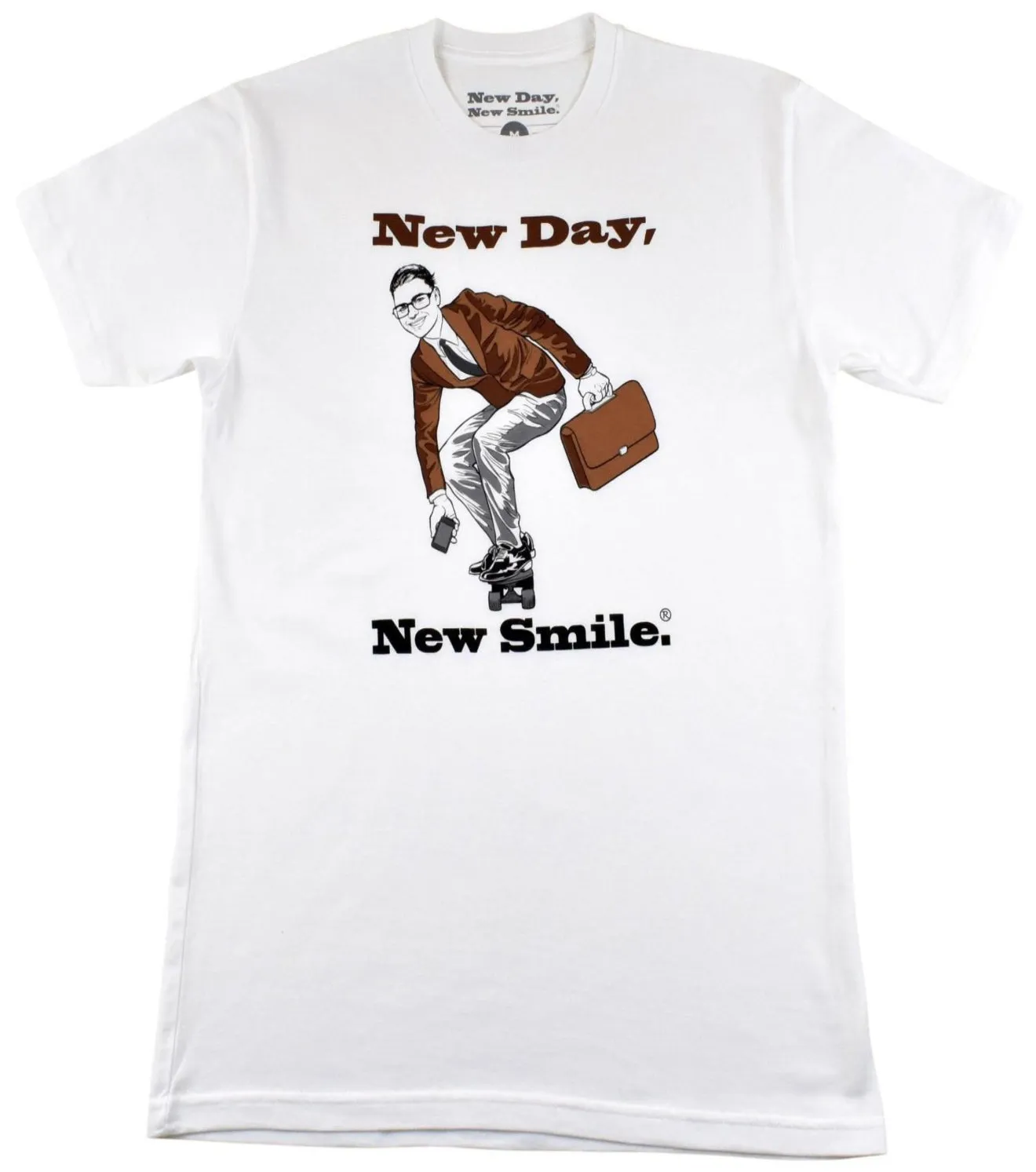 NEW DAY, NEW SMILE.® Business Man On Skateboard Men's Tee