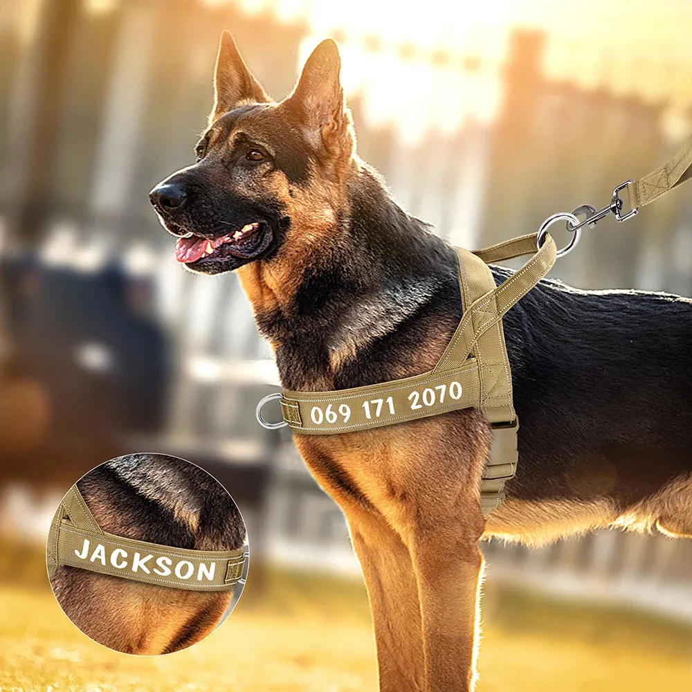 Personalized Dog Military Tactical Reflective Nylon Dog Harness | Customizable Training Vest for Medium and Large Dogs