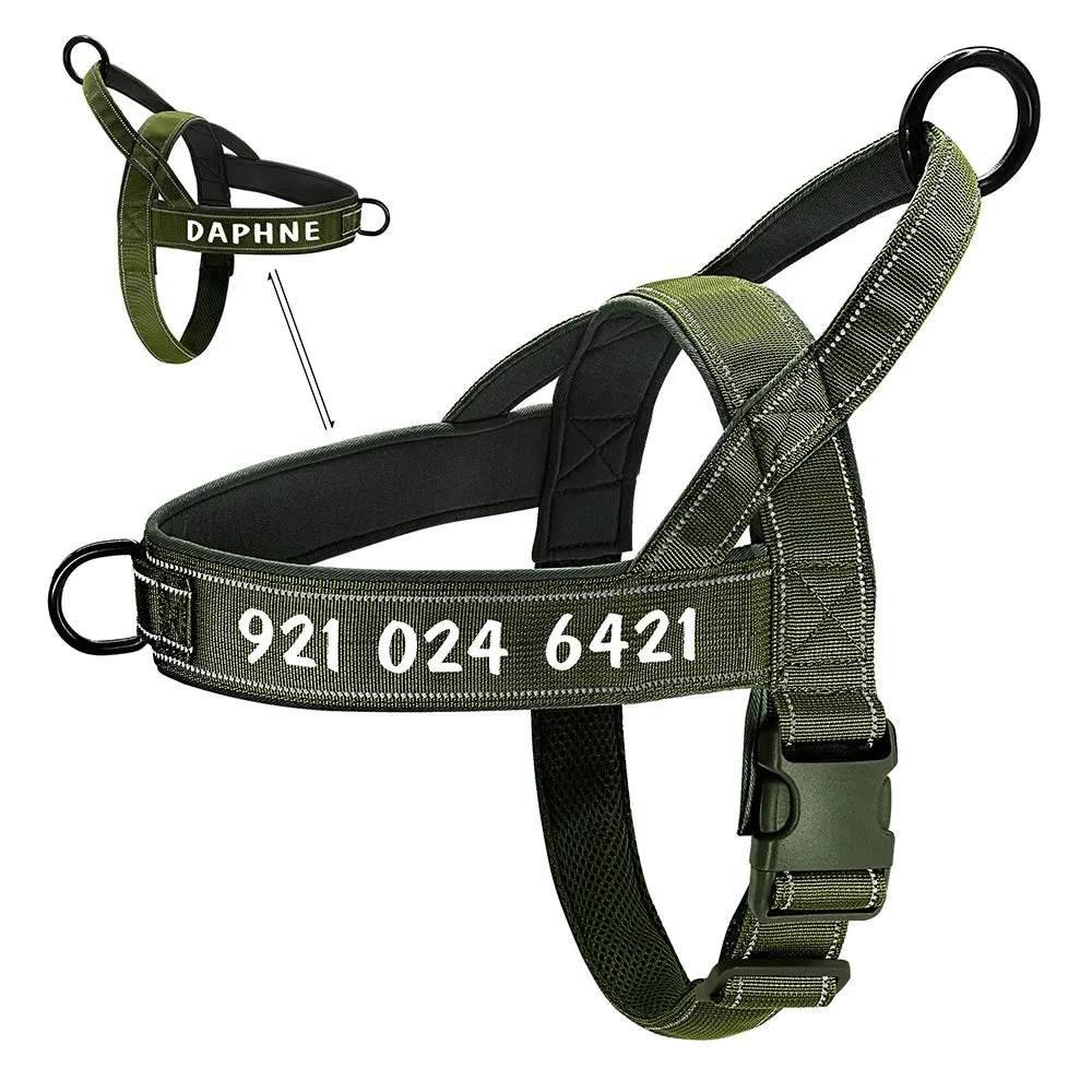 Personalized Dog Military Tactical Reflective Nylon Dog Harness | Customizable Training Vest for Medium and Large Dogs