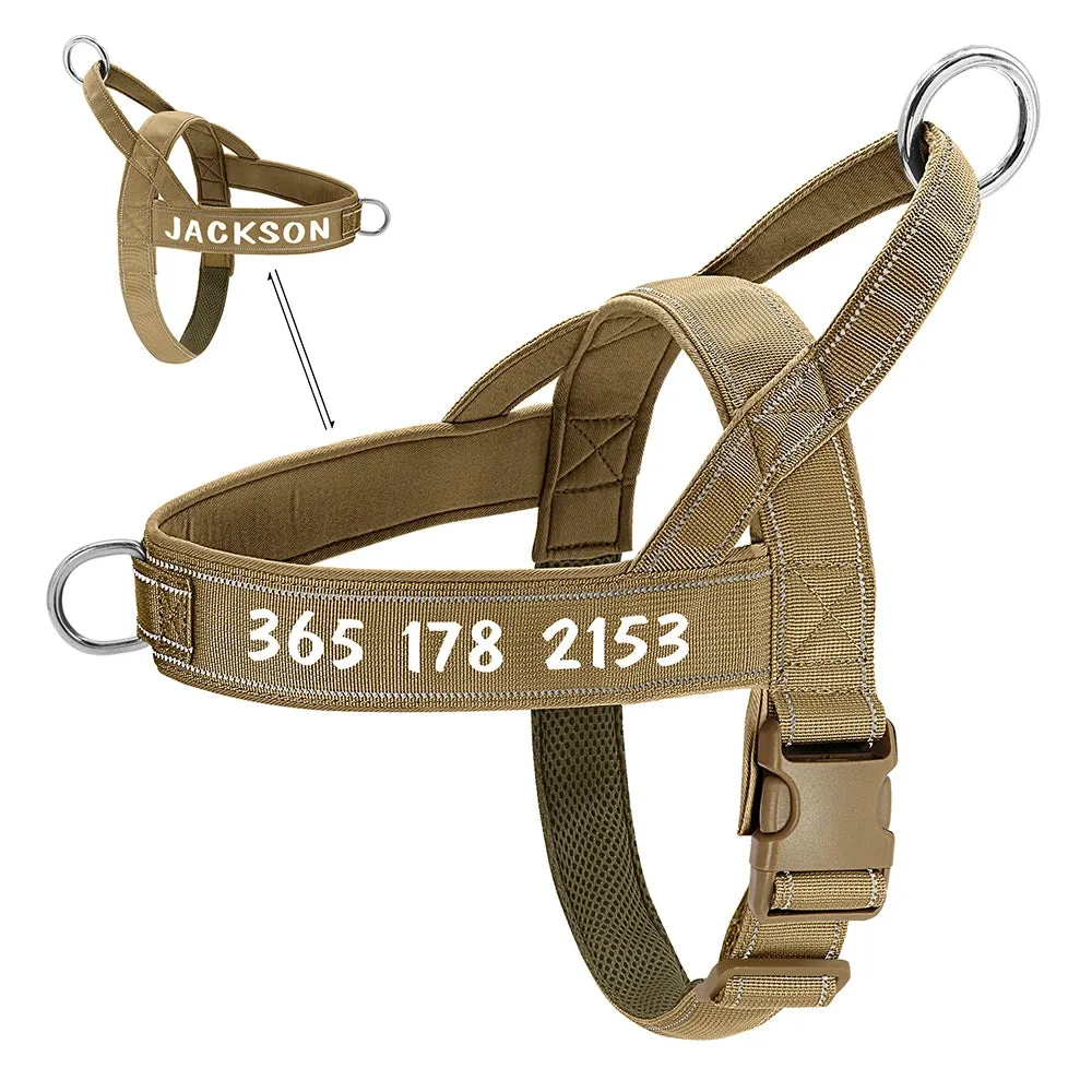 Personalized Dog Military Tactical Reflective Nylon Dog Harness | Customizable Training Vest for Medium and Large Dogs