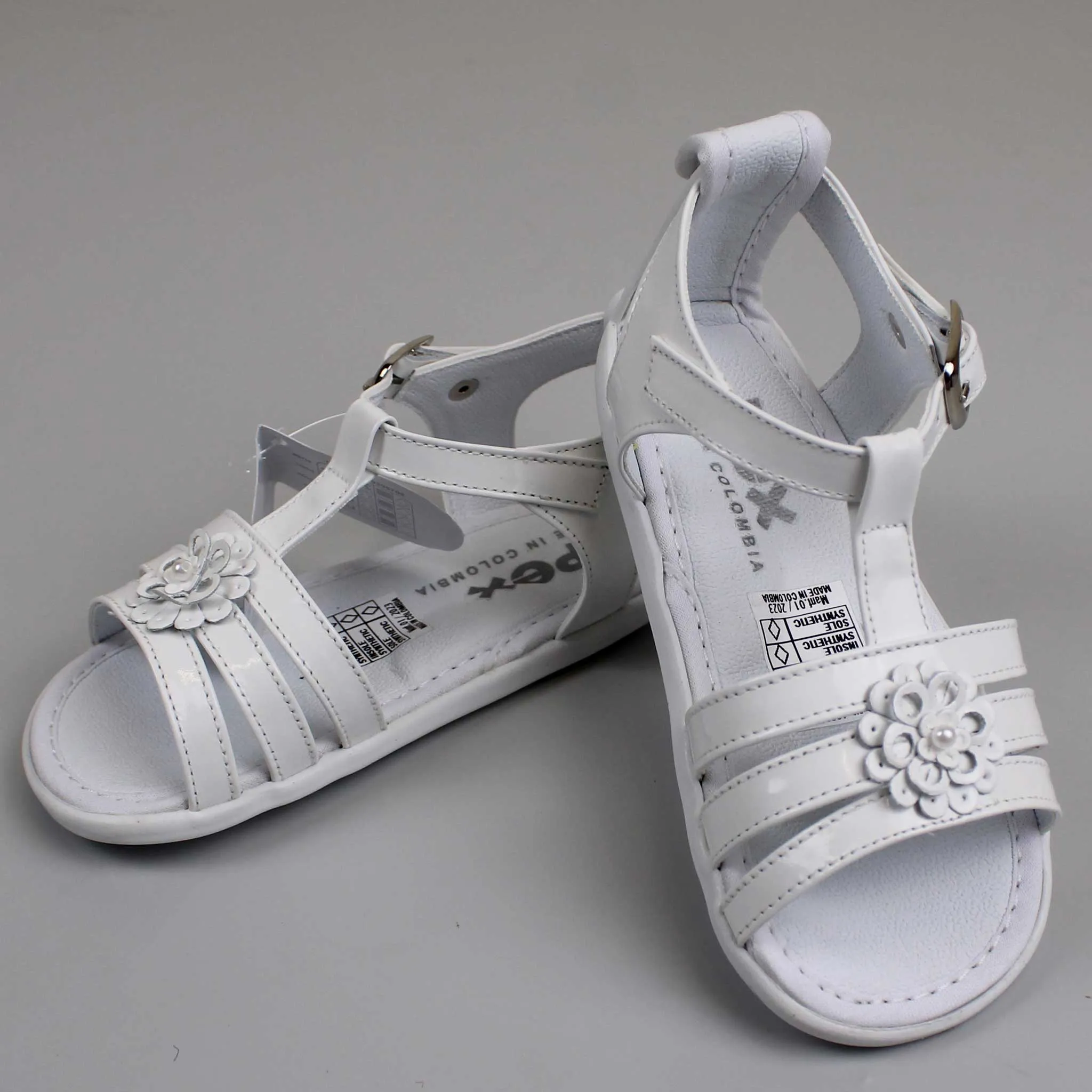 Pex Frida First Walker Sandals - Hard Sole White Patent Leather