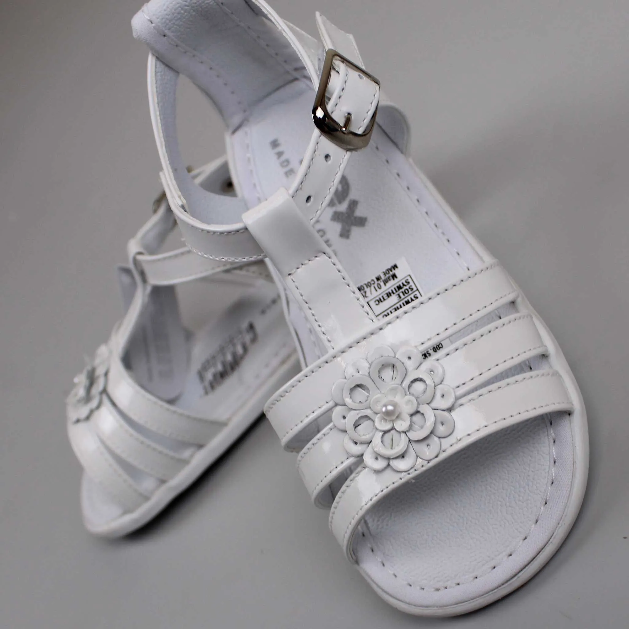 Pex Frida First Walker Sandals - Hard Sole White Patent Leather