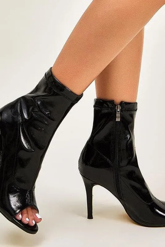 PU Leather Peep-Toe Zippers boots