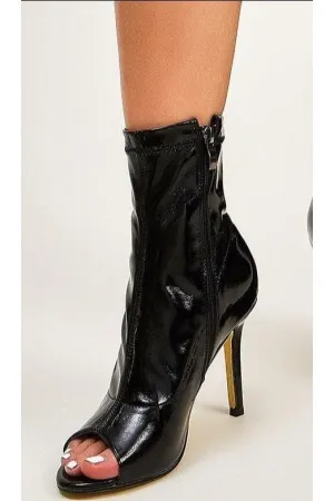 PU Leather Peep-Toe Zippers boots
