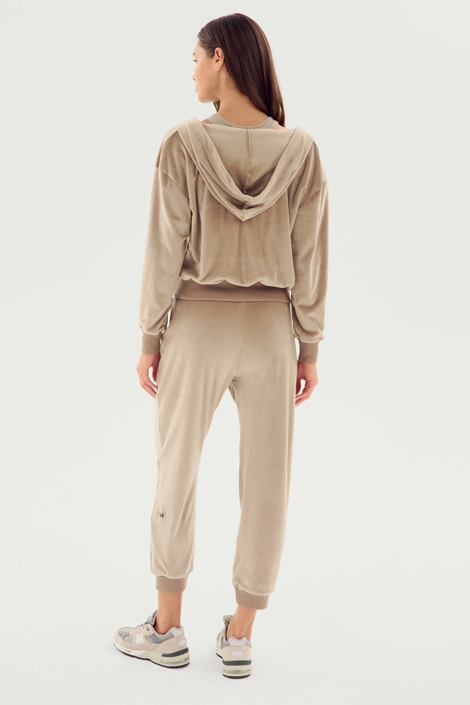 Rhys Velour Zip Up Hoodie - Latte
