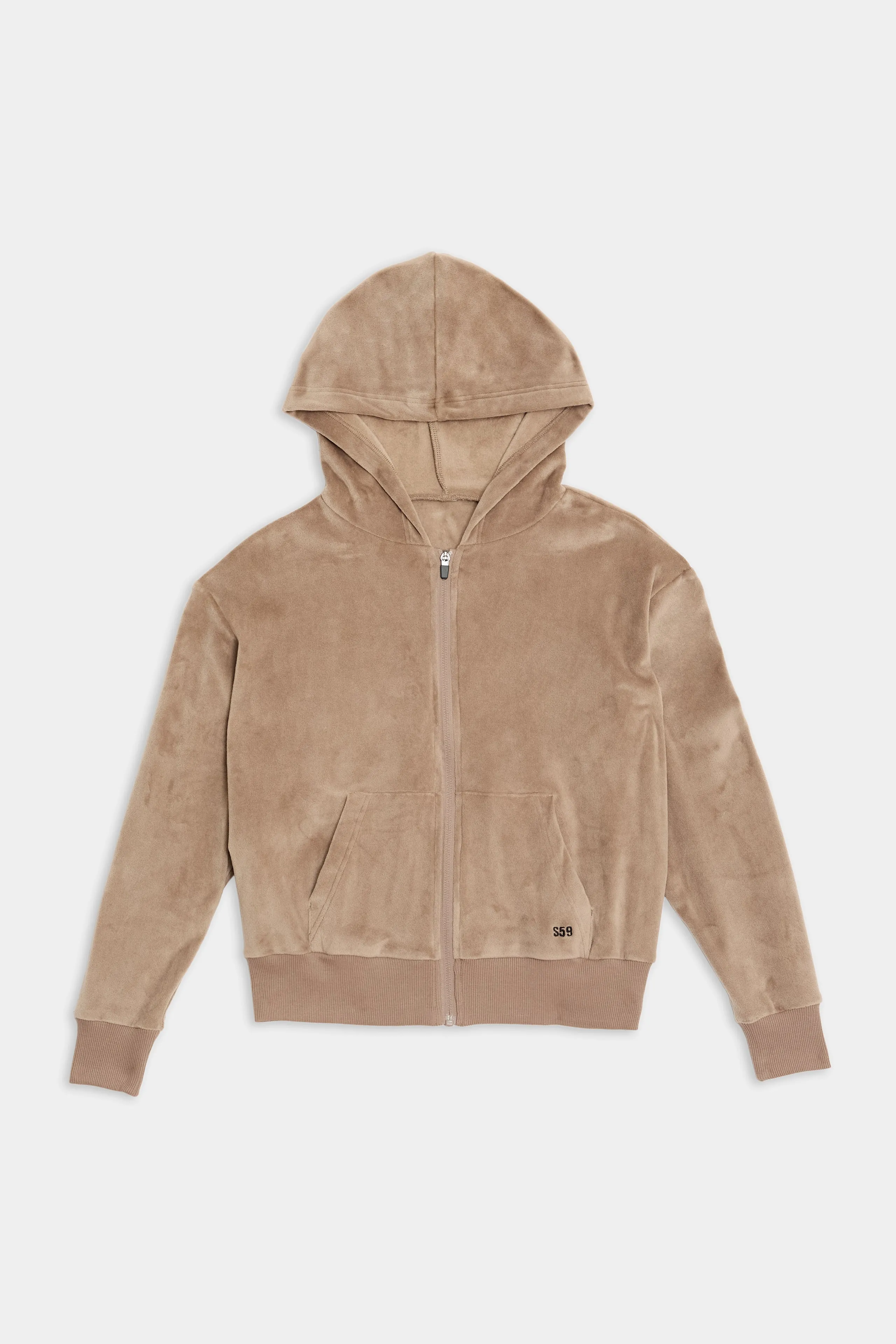 Rhys Velour Zip Up Hoodie - Latte
