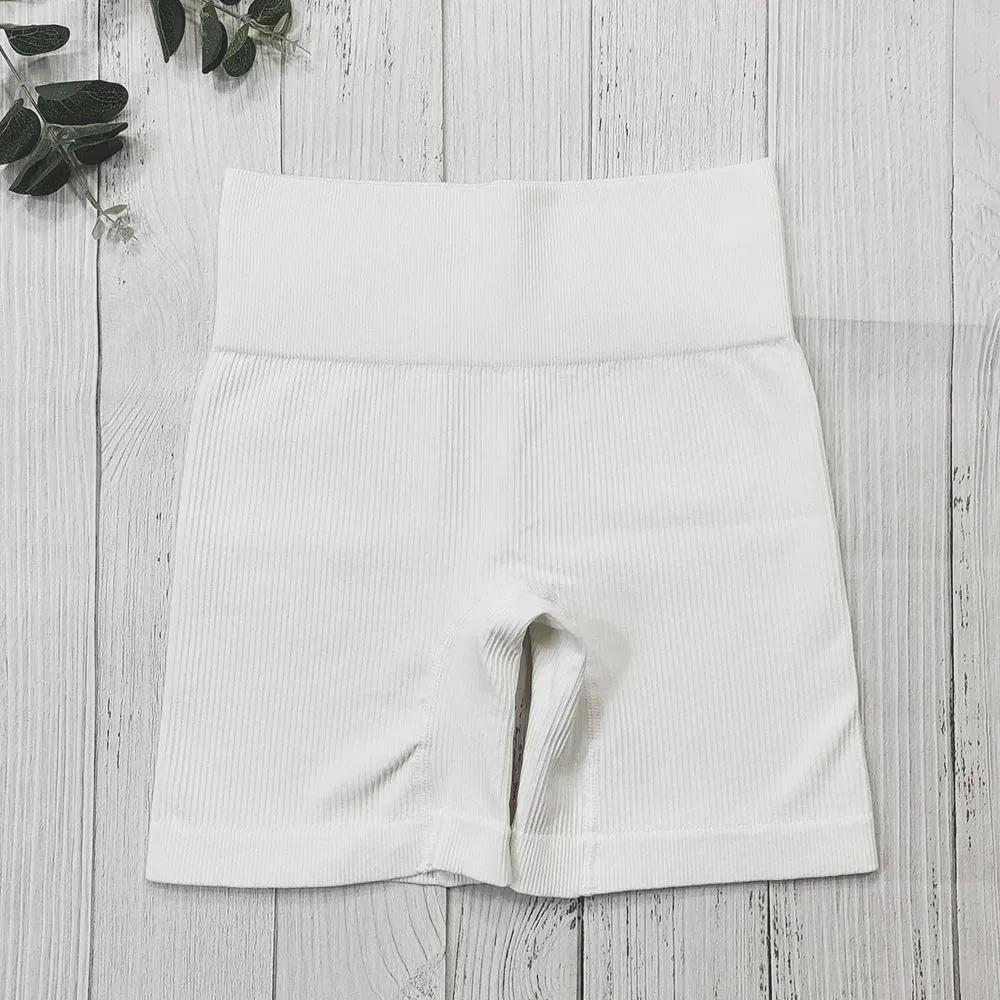 Seamless Ribbed Yoga Shorts for Women - Workout Sports Short Leggings for Fitness Summer High Waist Gym Cycling