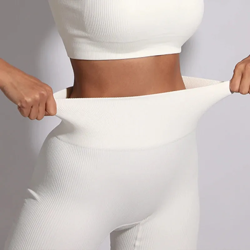 Seamless Ribbed Yoga Shorts for Women - Workout Sports Short Leggings for Fitness Summer High Waist Gym Cycling