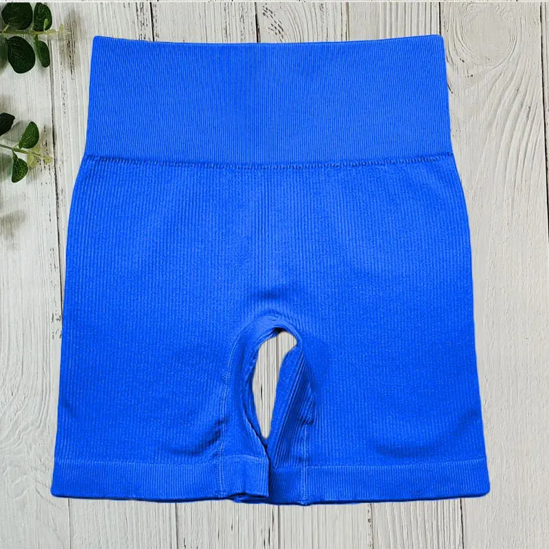 Seamless Ribbed Yoga Shorts for Women - Workout Sports Short Leggings for Fitness Summer High Waist Gym Cycling