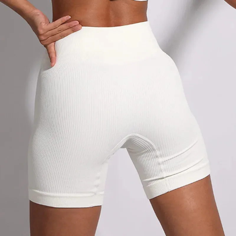 Seamless Ribbed Yoga Shorts for Women - Workout Sports Short Leggings for Fitness Summer High Waist Gym Cycling