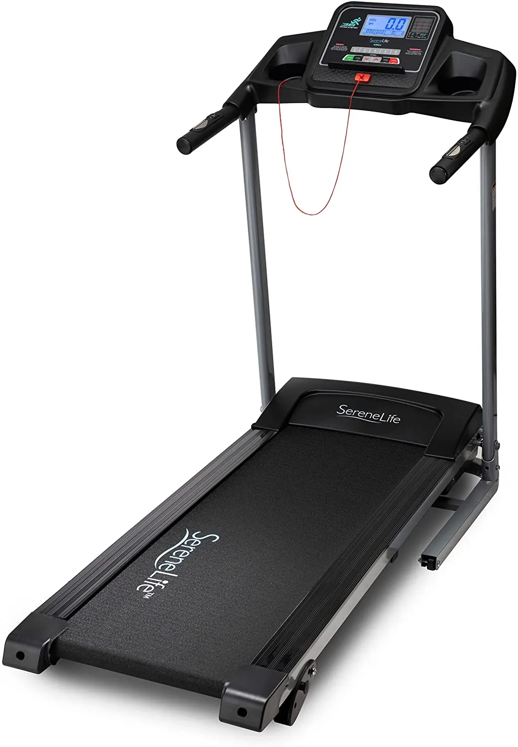 SereneLife Folding Treadmill - Foldable Home Fitness Equipment with LCD for Walking & Running - Cardio Exercise Machine - 4 Incline Levels - 12 Preset or Adjustable Programs - Bluetooth Connectivity