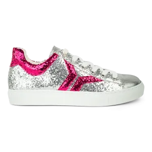 Shine Courage Women silver and fuchsia glitter leather low cut