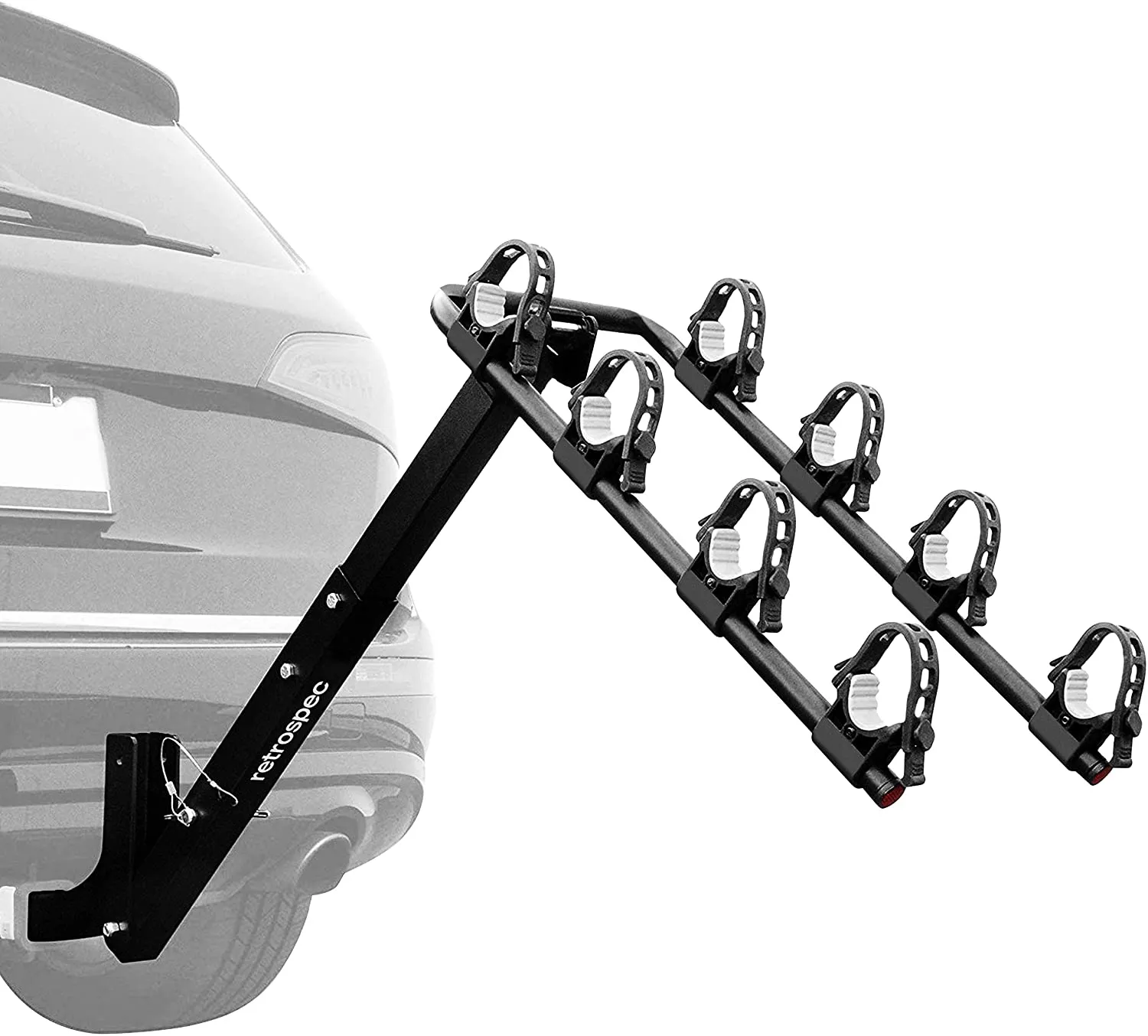Shows Light use, fully assembled! Retrospec Lenox Car Rack Four Bike Mount Hitch - 4 Bicycle Carrier - Class III or IV 2 Hitch - Compact Foldable Steel Frame