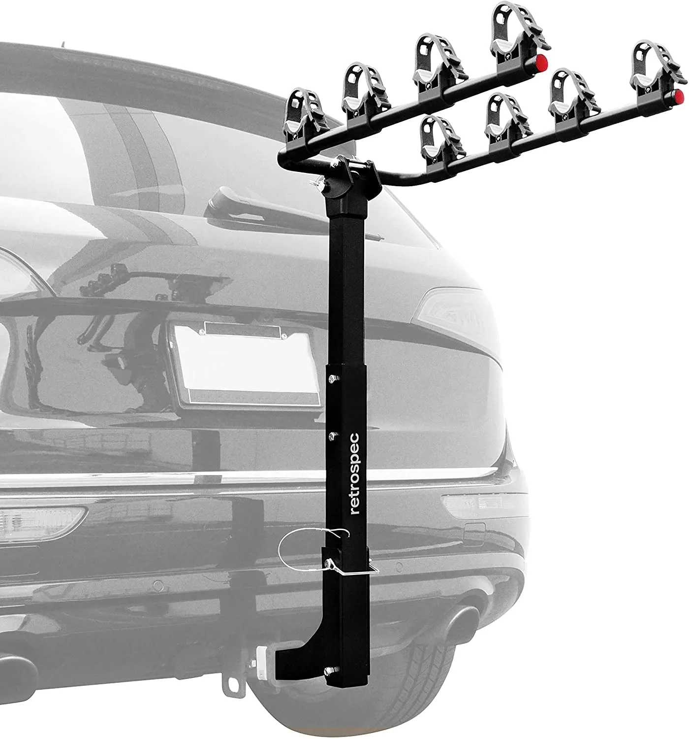 Shows Light use, fully assembled! Retrospec Lenox Car Rack Four Bike Mount Hitch - 4 Bicycle Carrier - Class III or IV 2 Hitch - Compact Foldable Steel Frame