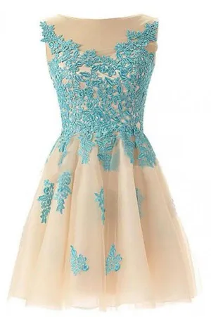 Sleeveless Open Back Light Blue Homecoming Dress With Appliques TP0004