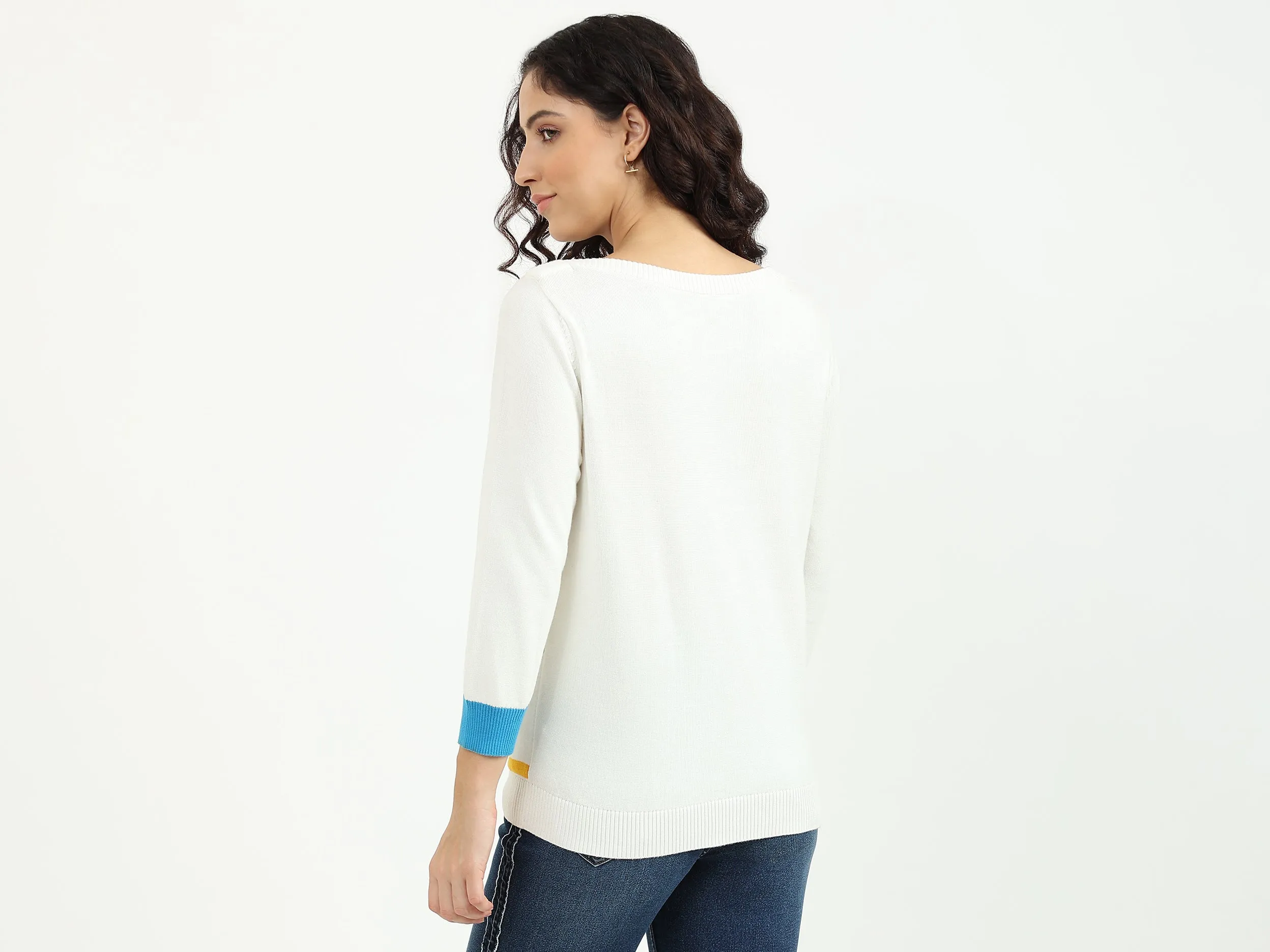 Slim Fit Boat Neck Check Sweater