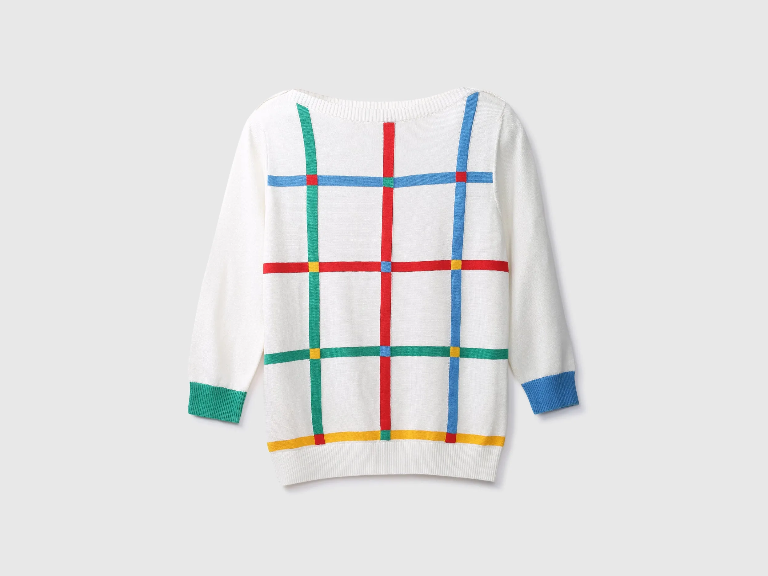 Slim Fit Boat Neck Check Sweater