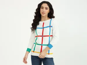 Slim Fit Boat Neck Check Sweater