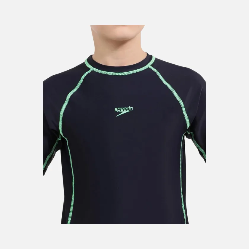 Speedo Short Sleeve Junior Boy Sun Top - True Navy/Green