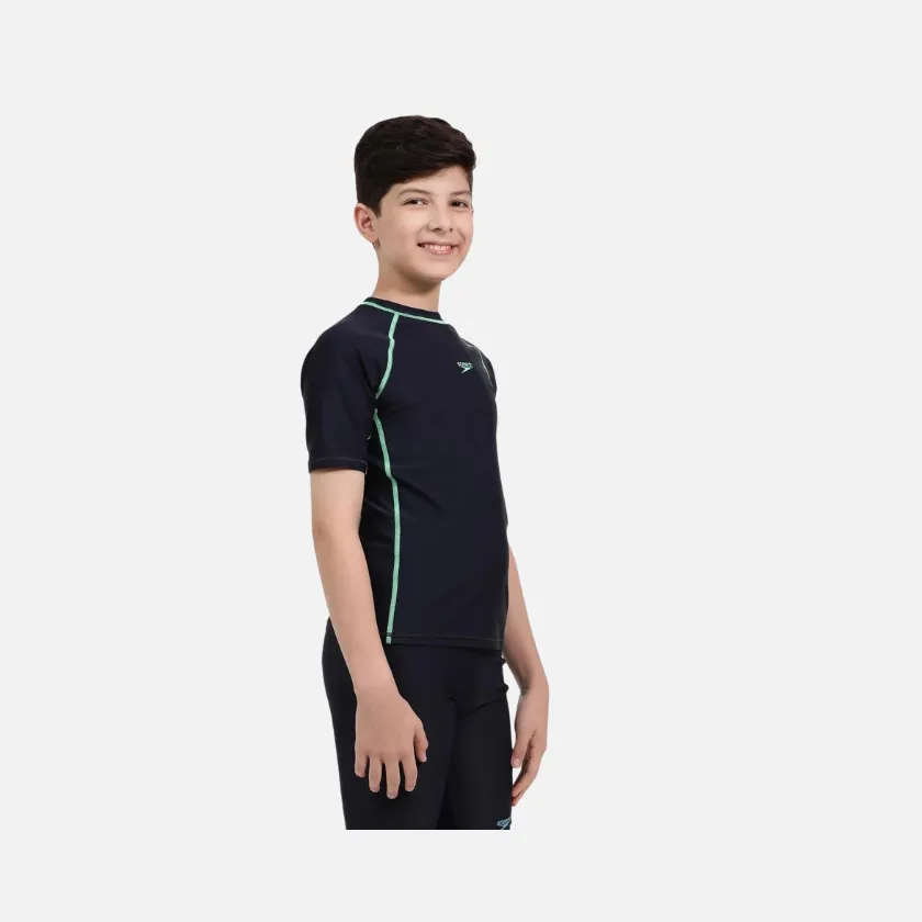 Speedo Short Sleeve Junior Boy Sun Top - True Navy/Green
