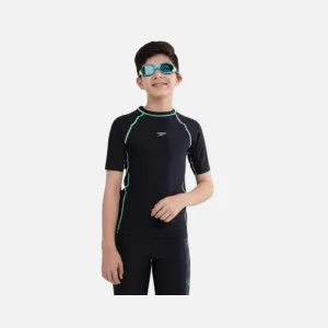 Speedo Short Sleeve Junior Boy Sun Top - True Navy/Green