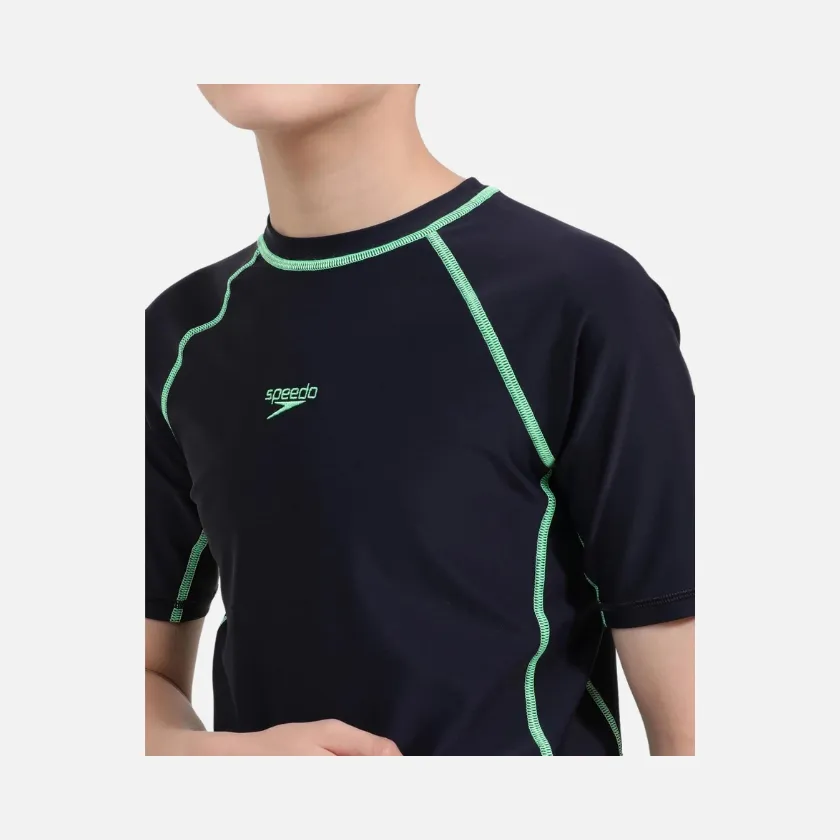 Speedo Short Sleeve Junior Boy Sun Top - True Navy/Green