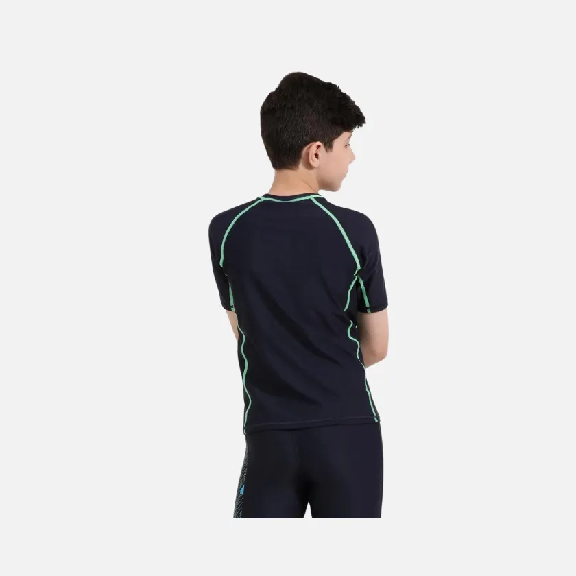 Speedo Short Sleeve Junior Boy Sun Top - True Navy/Green