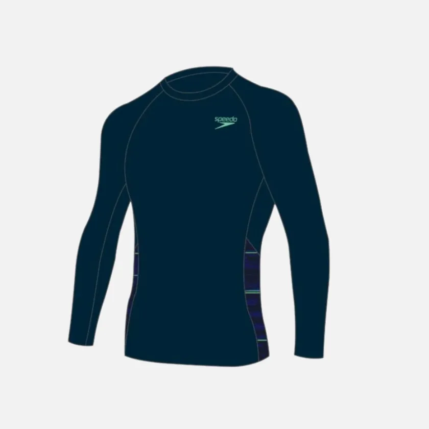 Speedo Swim Active Endurance  Printed Splice Men's Swim Top -Navy/Picton Blue/Green