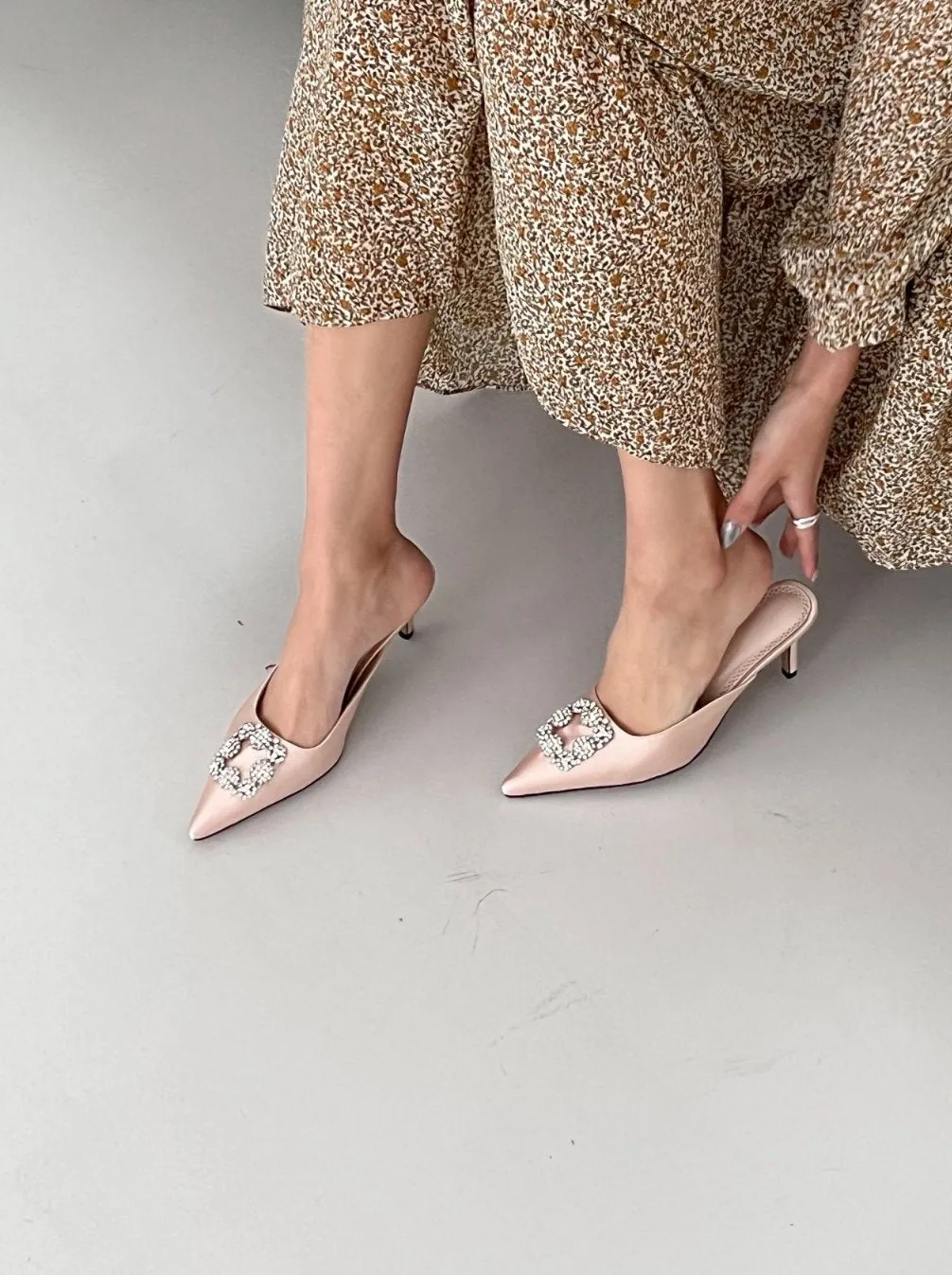 Square Buckle Satin Mule