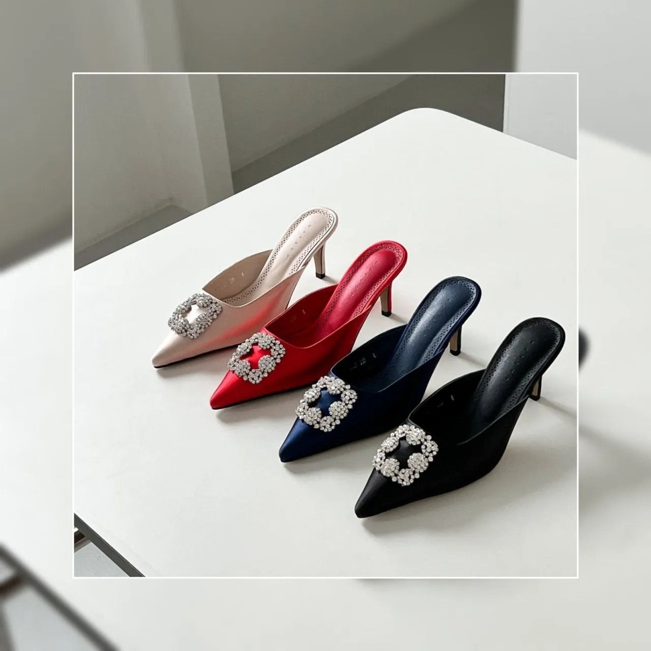 Square Buckle Satin Mule