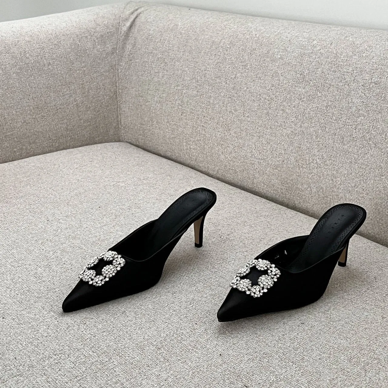 Square Buckle Satin Mule