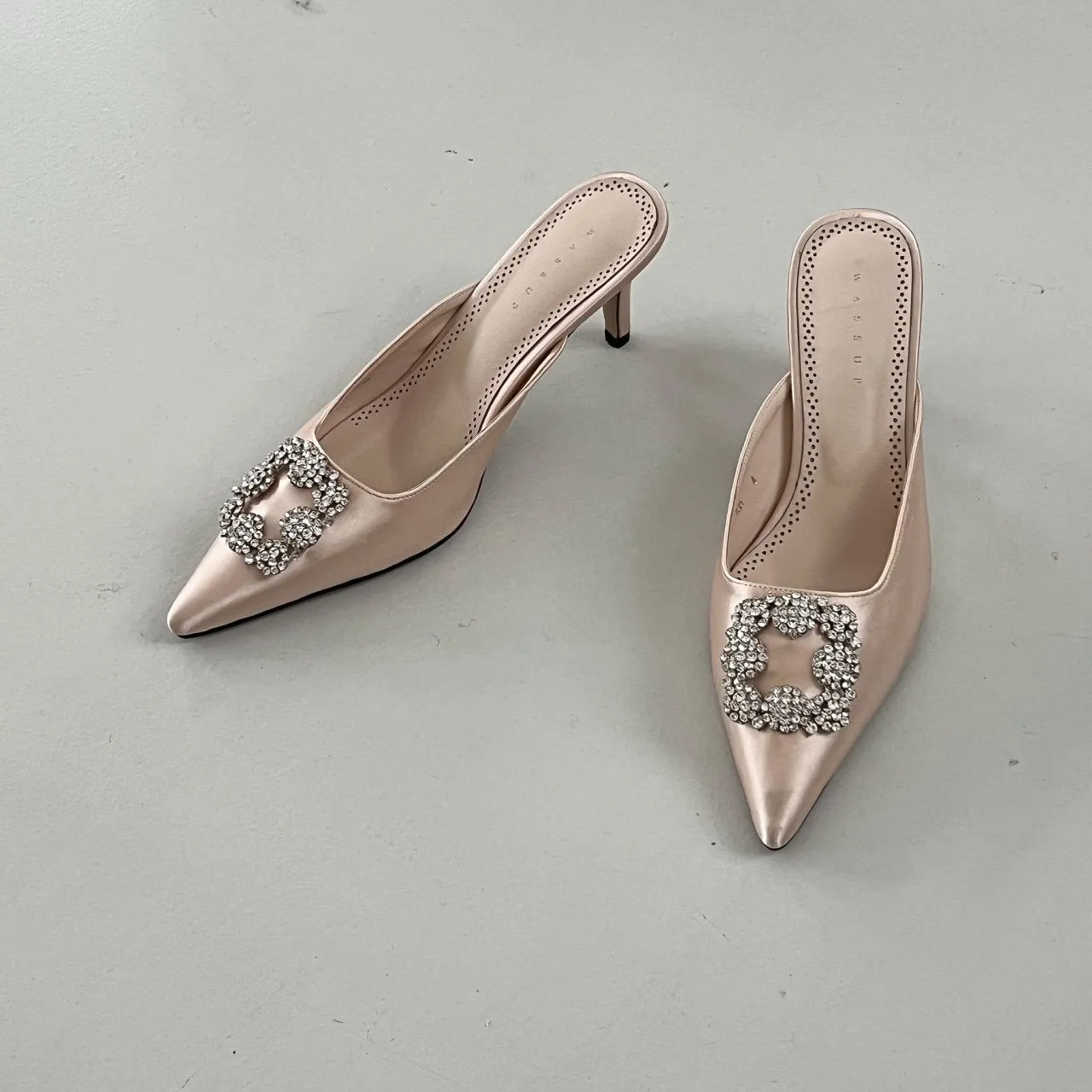 Square Buckle Satin Mule
