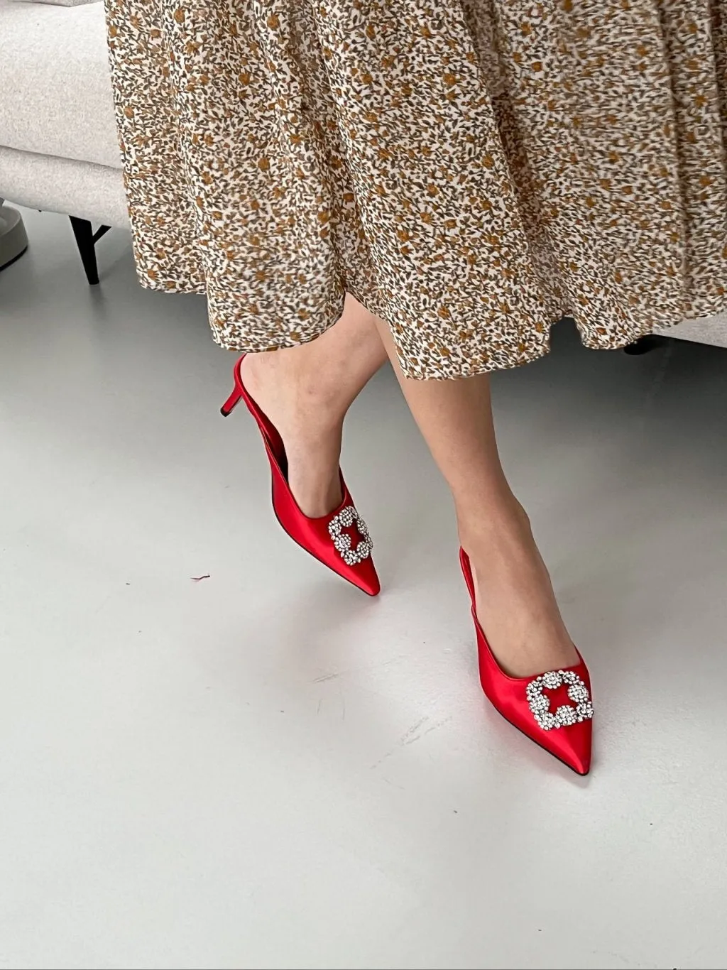 Square Buckle Satin Mule