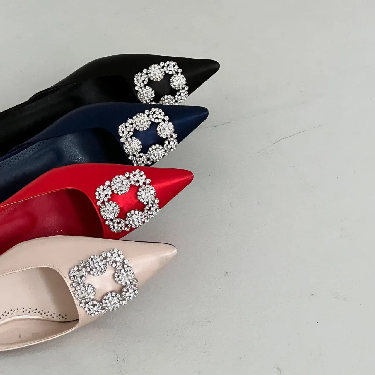 Square Buckle Satin Mule