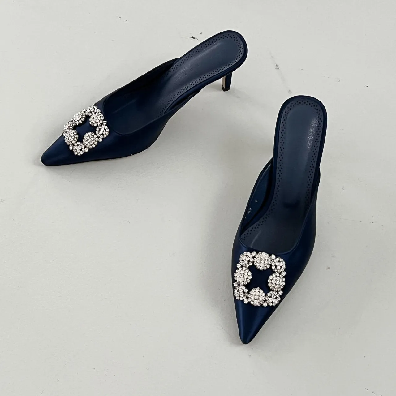 Square Buckle Satin Mule