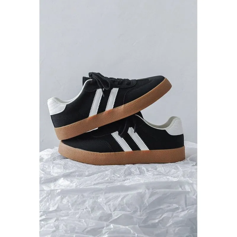 Striped Lace-up Flat Sneakers