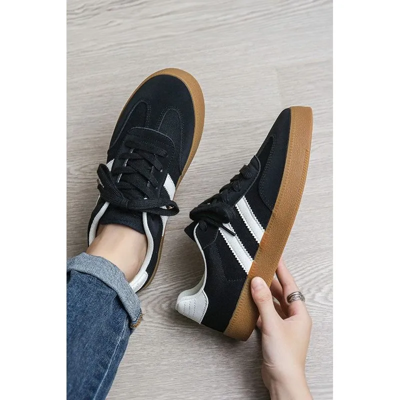 Striped Lace-up Flat Sneakers