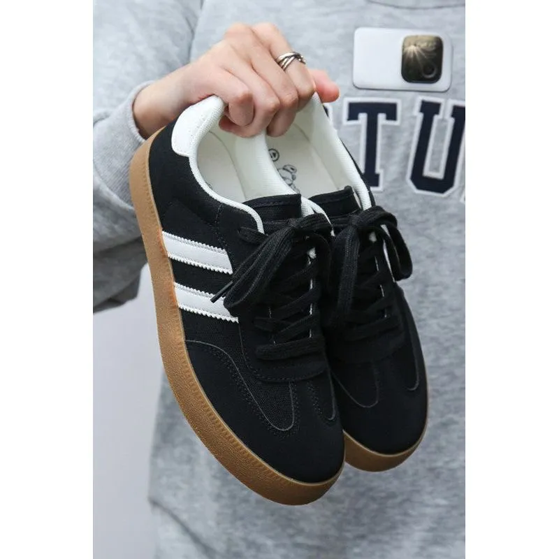 Striped Lace-up Flat Sneakers