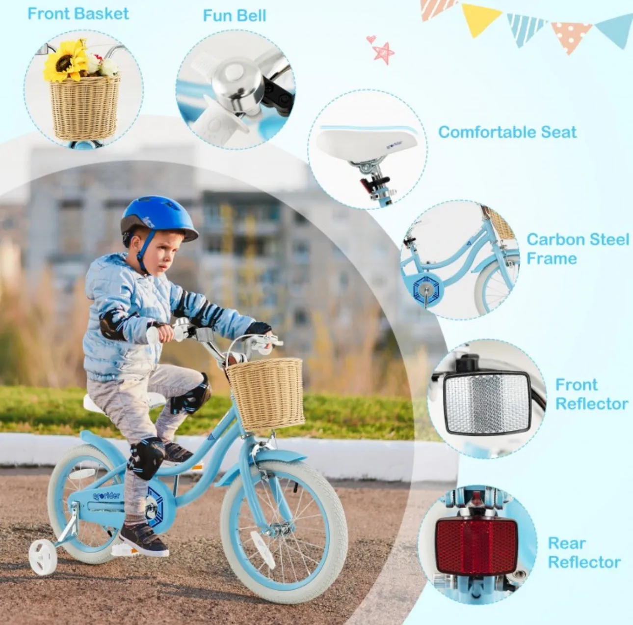 Super Awesome & Fun Retro 16” Children’s Pedal Bicycle Bike Adjustable Handle, Seat | Ages 4-7 | Basket | Bell | Comfy Seat | Heavy Duty Tires